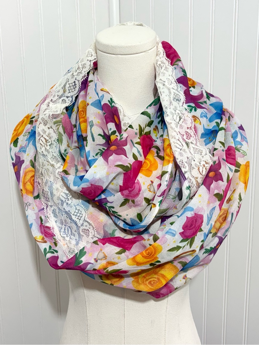 Disney Parks Princess Mystique Lace Floral Infinity Scarf Multicolor